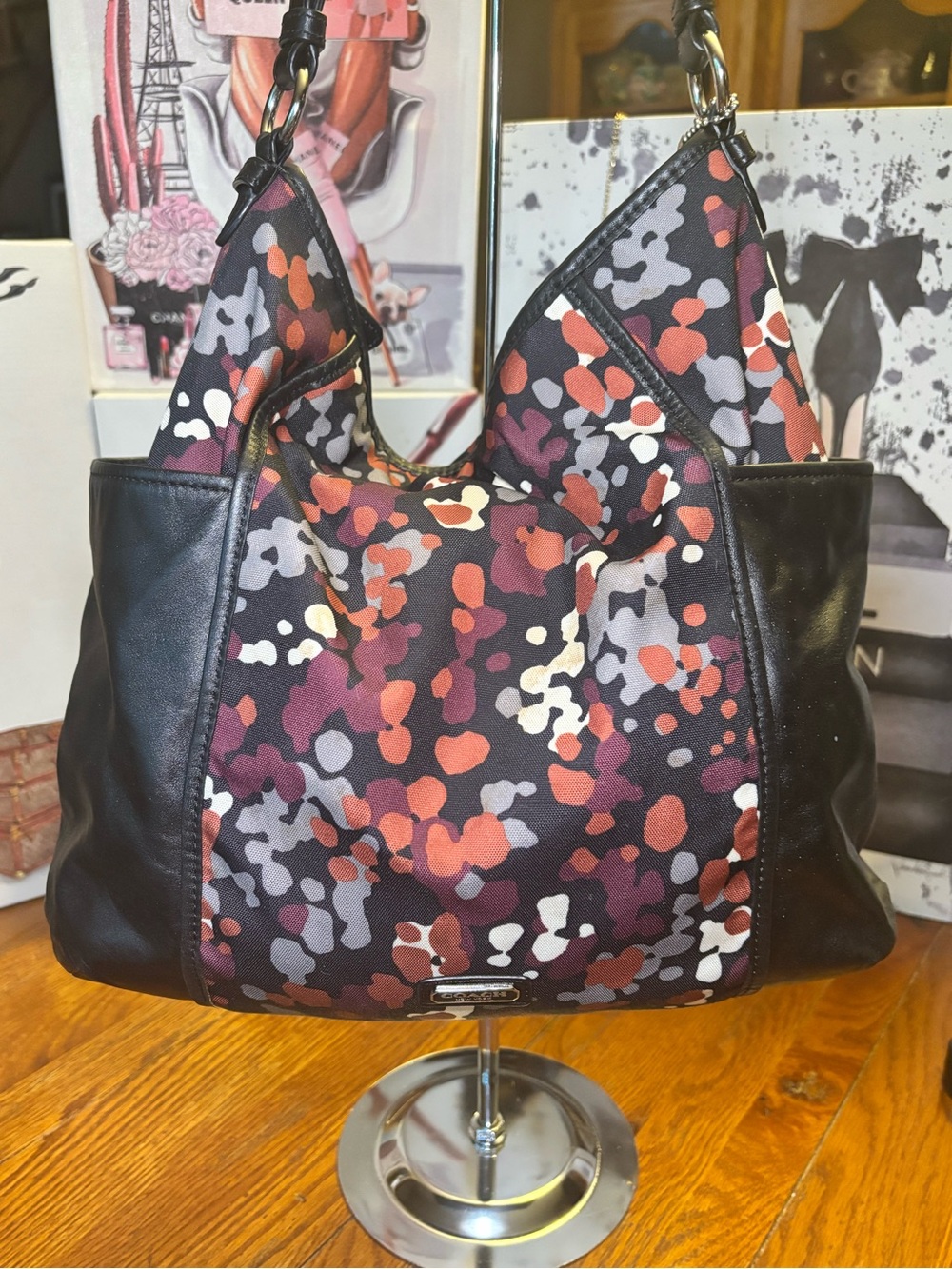 Coach Park Splatter Print Hobo F32893 Black Multicolor Convertible Bag